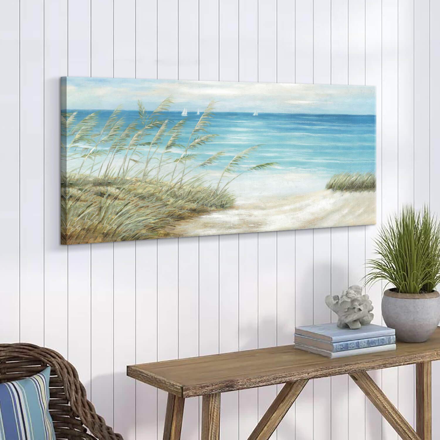 TAR TAR STUDIO Seascape Canvas Wall Art - Hand Painted Beach Oil Painting for Living Room Décor (48x24 Inches, Multiple Sizes) | Coastal Home Decor, Office Wall Art, Gift Idea