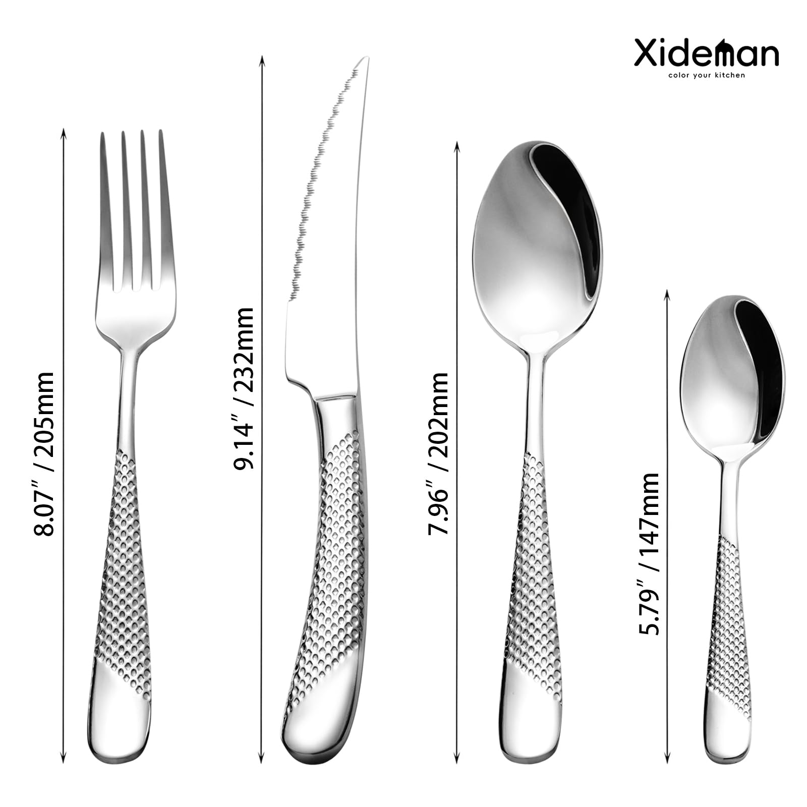 16-Piece Modern Hammered Cutlery Set with Ultra Sharp 2-in-1 Serrated Knife - 18/10 Stainless Steel Silverware Flatware Set for 4 - Elegant Tableware Utensils with Forks, Spoons & Knives - Perfect for Dinner Parties, Restaurants & Home Dining