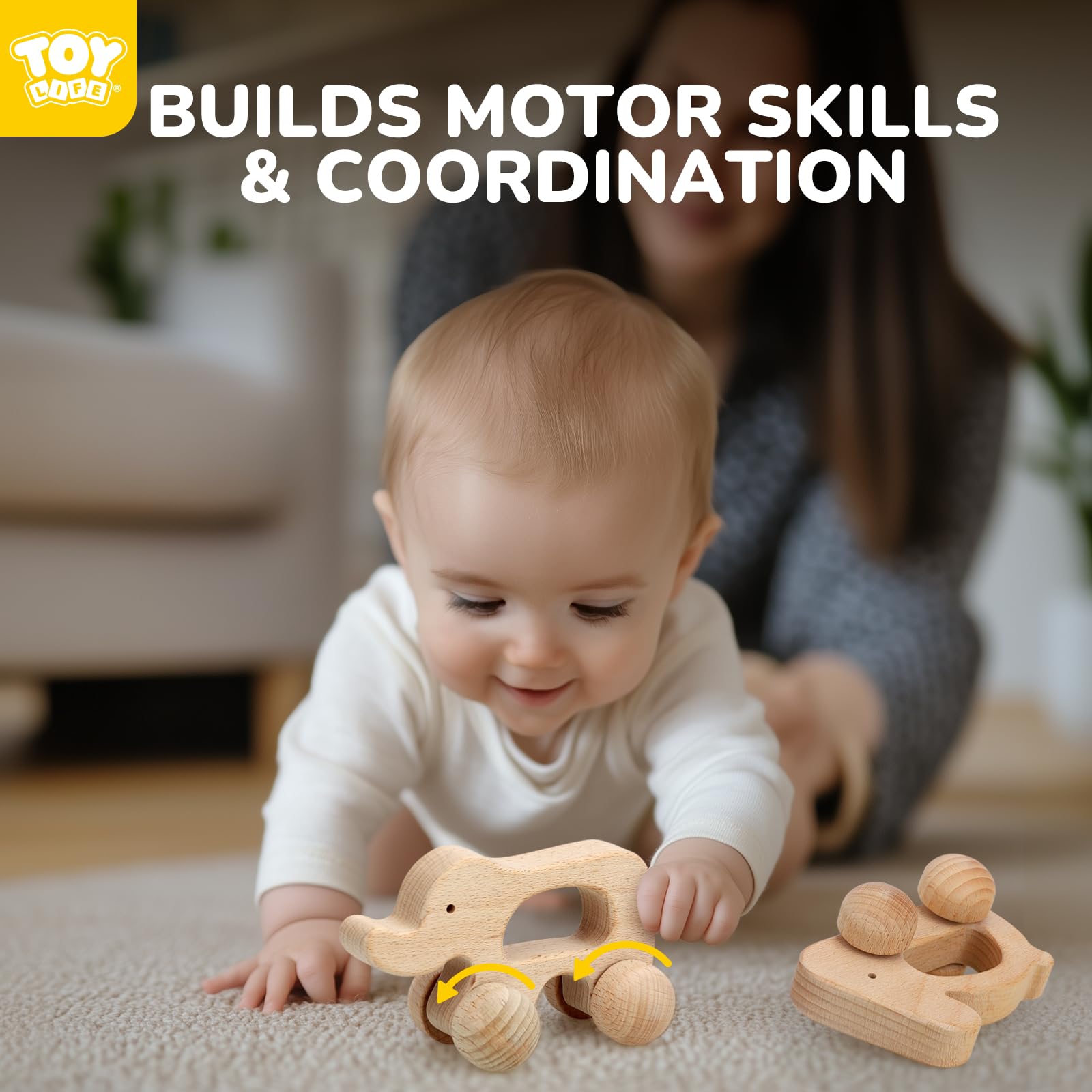 Montessori Wooden Toy Cars for Babies 0-12 Months - Elephant & Rabbit Animal Pull Toys - 1st Birthday Gift for Boys & Girls - Safe Baby Nursery Decor | Perfect for Early Learning, Playtime & Room Decoration