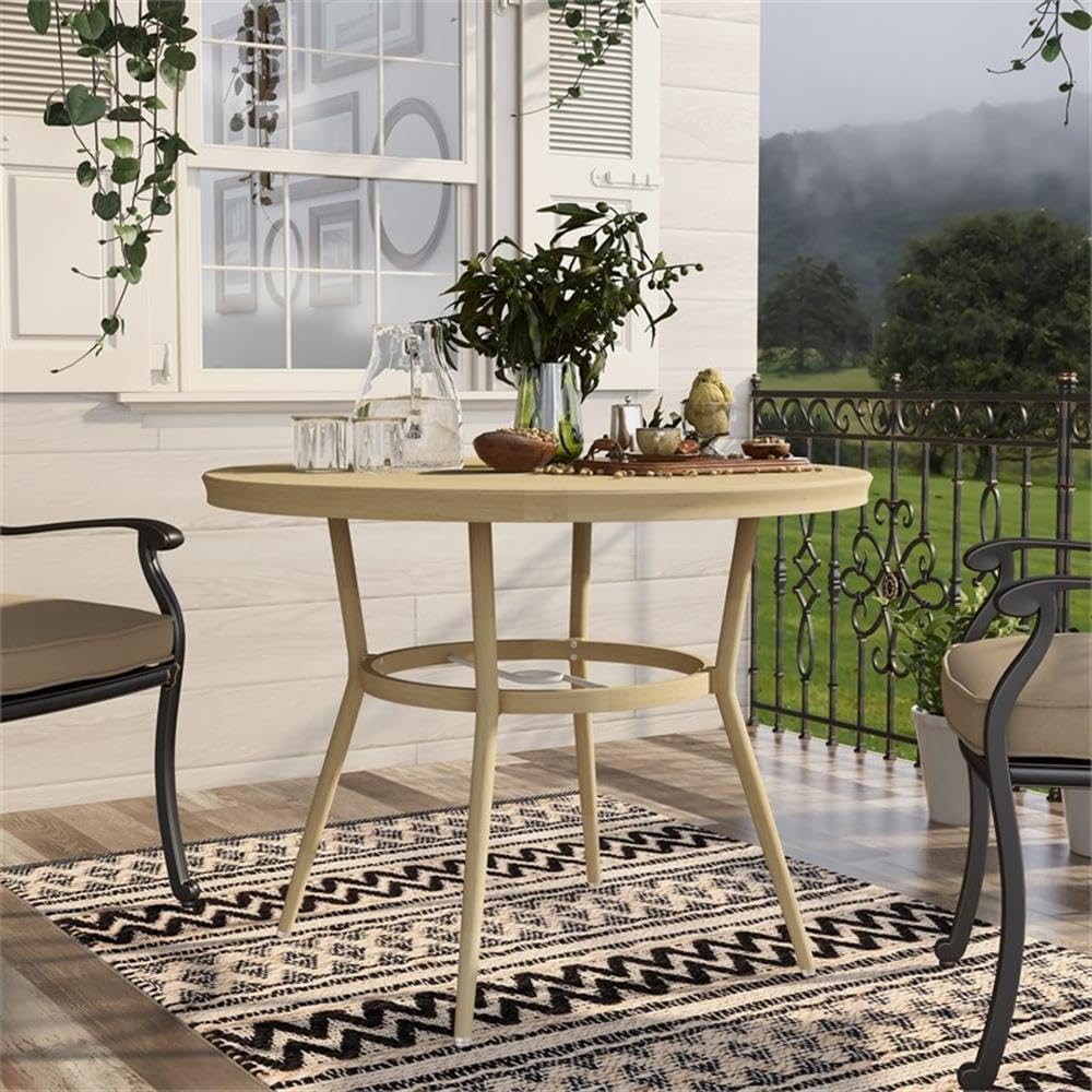 Furniture of America Devey 40 Inch Wide Aluminum Round Outdoor Bistro Table - Natural Finish for Patio, Garden, Poolside & Backyard Dining