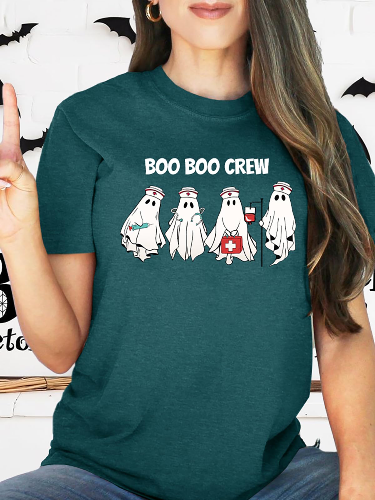 Funny Women's Boo Ghost Halloween T-Shirt - Short Sleeve Graphic Tee for Halloween Costume & Party Outfits | Perfect for Trick-or-Treating, Costume Parties & Spooky Season