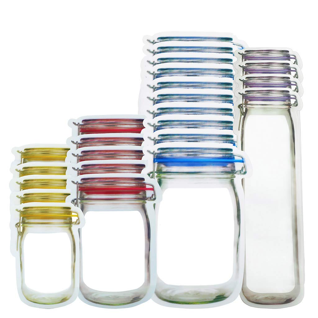 24-Pack Reusable Mason Jar Bags for Snacks - Leakproof & Fresh Food Storage Solution - Ideal for Nuts, Candy, Trail Mix & Meal Prep - Perfect for Home, Office & Travel Use