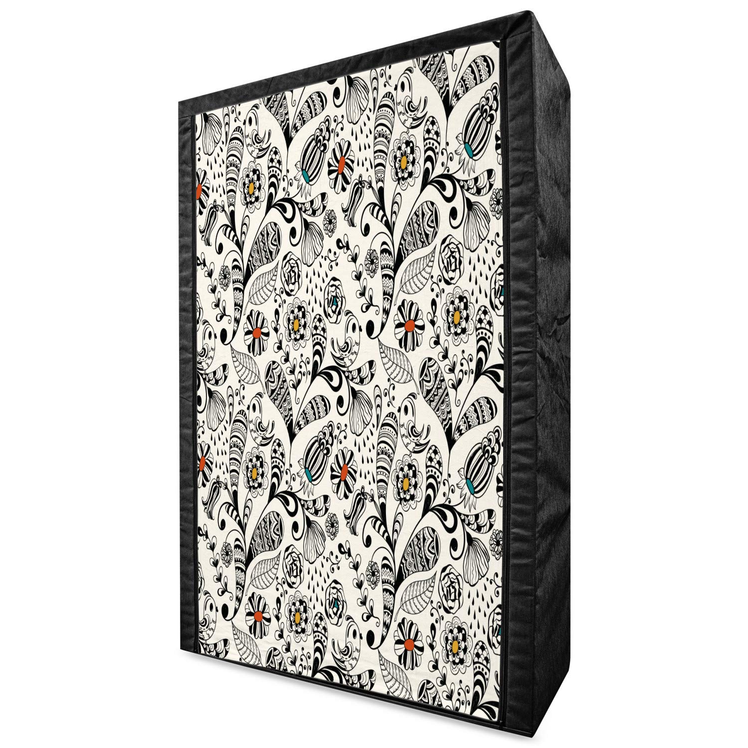 Ambesonne Floral Portable Fabric Wardrobe - Spring Foliage Oriental Persian Design Clothing Organizer with Shelves, 42.5 Inch Cream Grey for Bedroom, Closet, Dorm Room Storage Solution