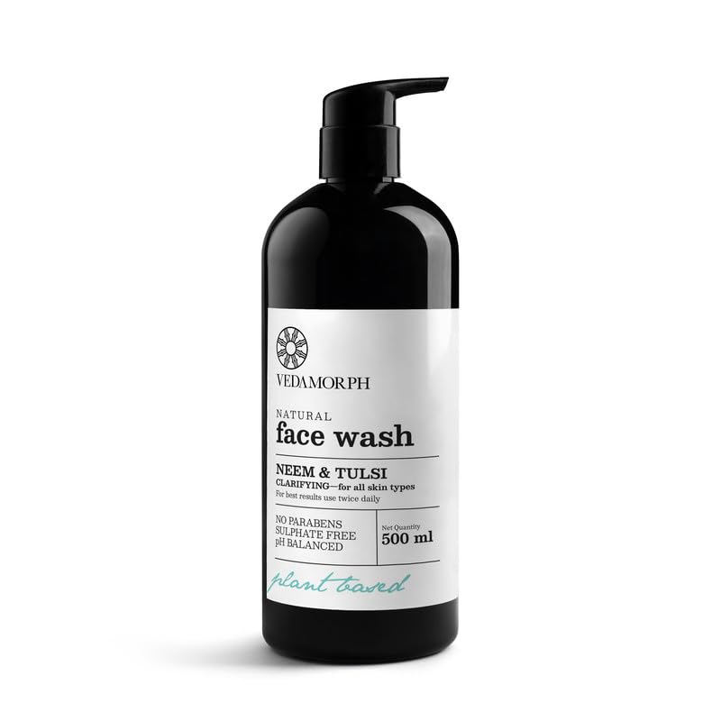 Vedamorph Neem Tulsi Face Wash for Women & Men - 500ml Natural Cleanser for Acne, Oily & Sensitive Skin - Daily Skincare Routine for Clear & Healthy Complexion