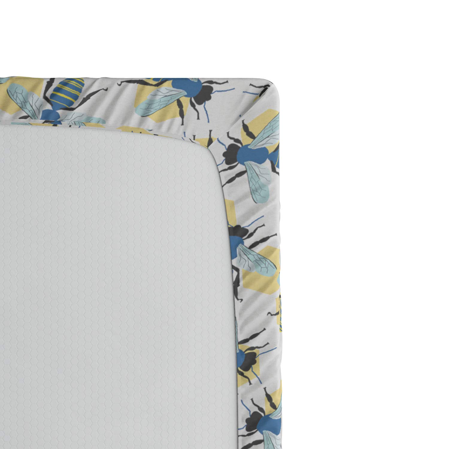 Ambesonne Queen Bee Fitted Sheet - Cartoon Style High Detail Bee & Hive Design, Deep Pocket Elastic Queen Size Bed Sheet (White & Blue) for Cozy Bedroom Decor | Perfect for Kids Rooms, Bee-Themed Nurseries & Spring Home Decor