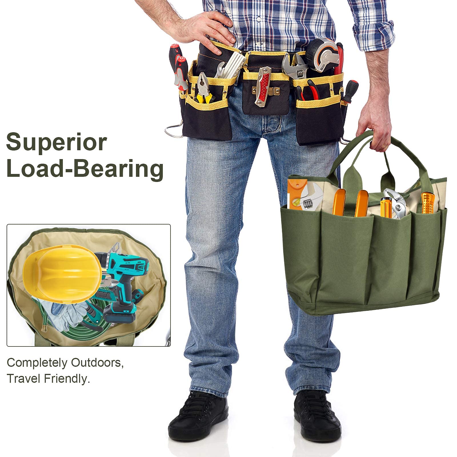 Heavy Duty Canvas Garden Tool Bag with 8 Pockets - Large Gardening Organizer Tote for Tools Storage | Perfect for Indoor & Outdoor Gardening, Landscaping, and Yard Work (Ideal for Women & Men)