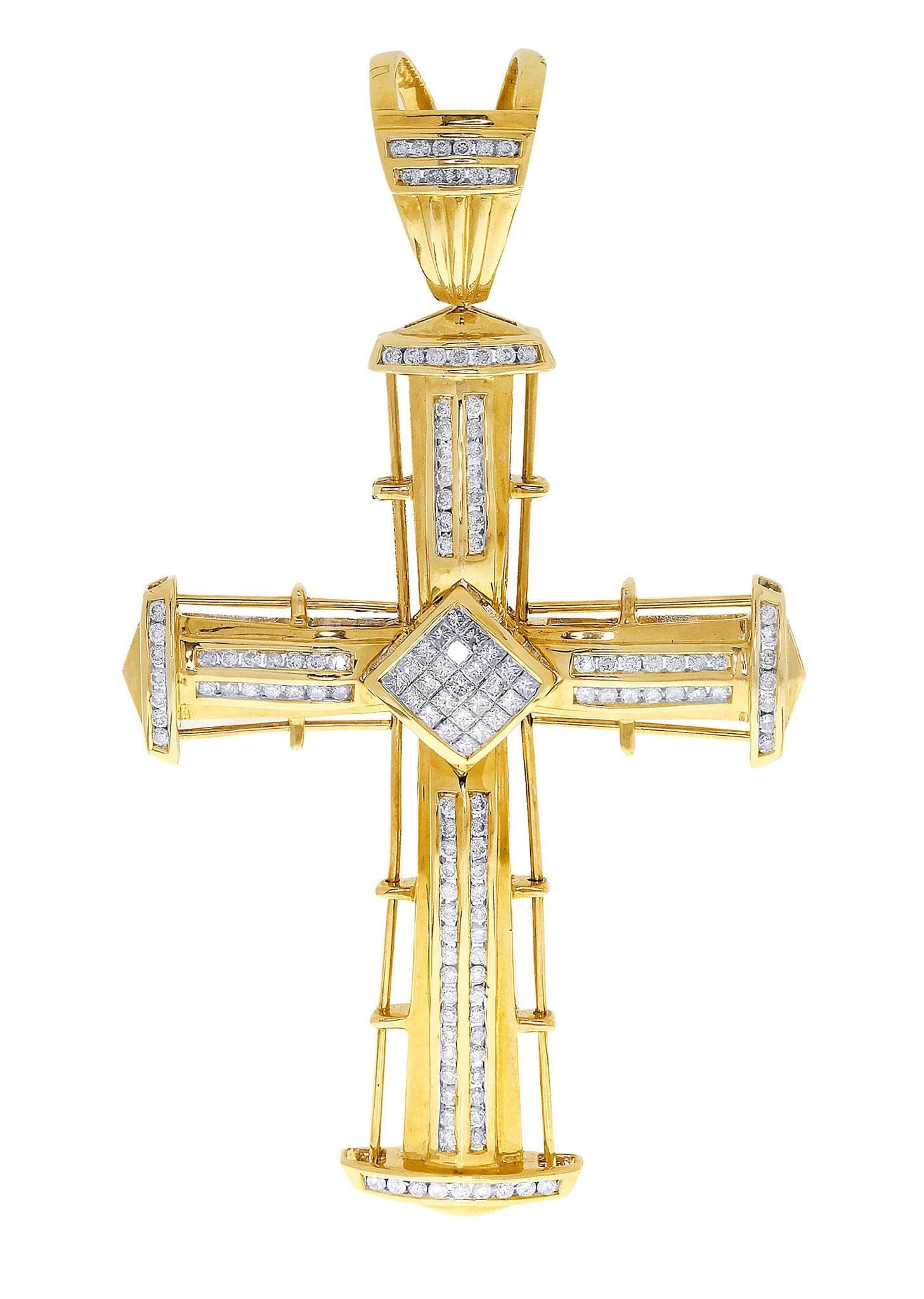 3.08 Carat Diamond Cross Pendant Necklace - 30.37 Grams Solid Gold Religious Jewelry for Women - Perfect for Baptism, First Communion & Special Occasions