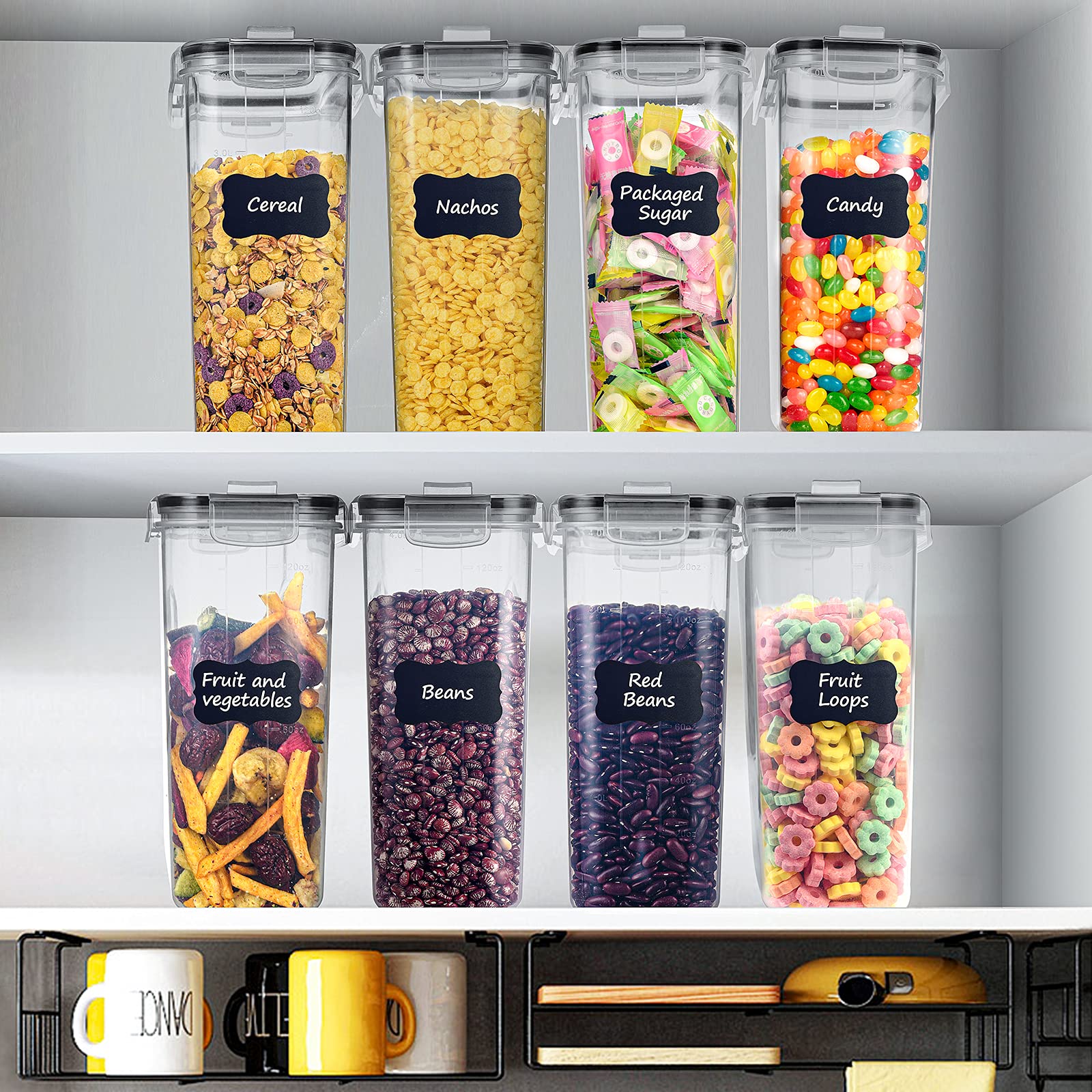 Tiawudi 4-Piece Airtight Cereal Storage Containers Set - 135.2oz/4L Each, Large Pantry Organization Containers with Labels & Measuring Spoons - Perfect for Kitchen, Pantry, and Bulk Food Storage