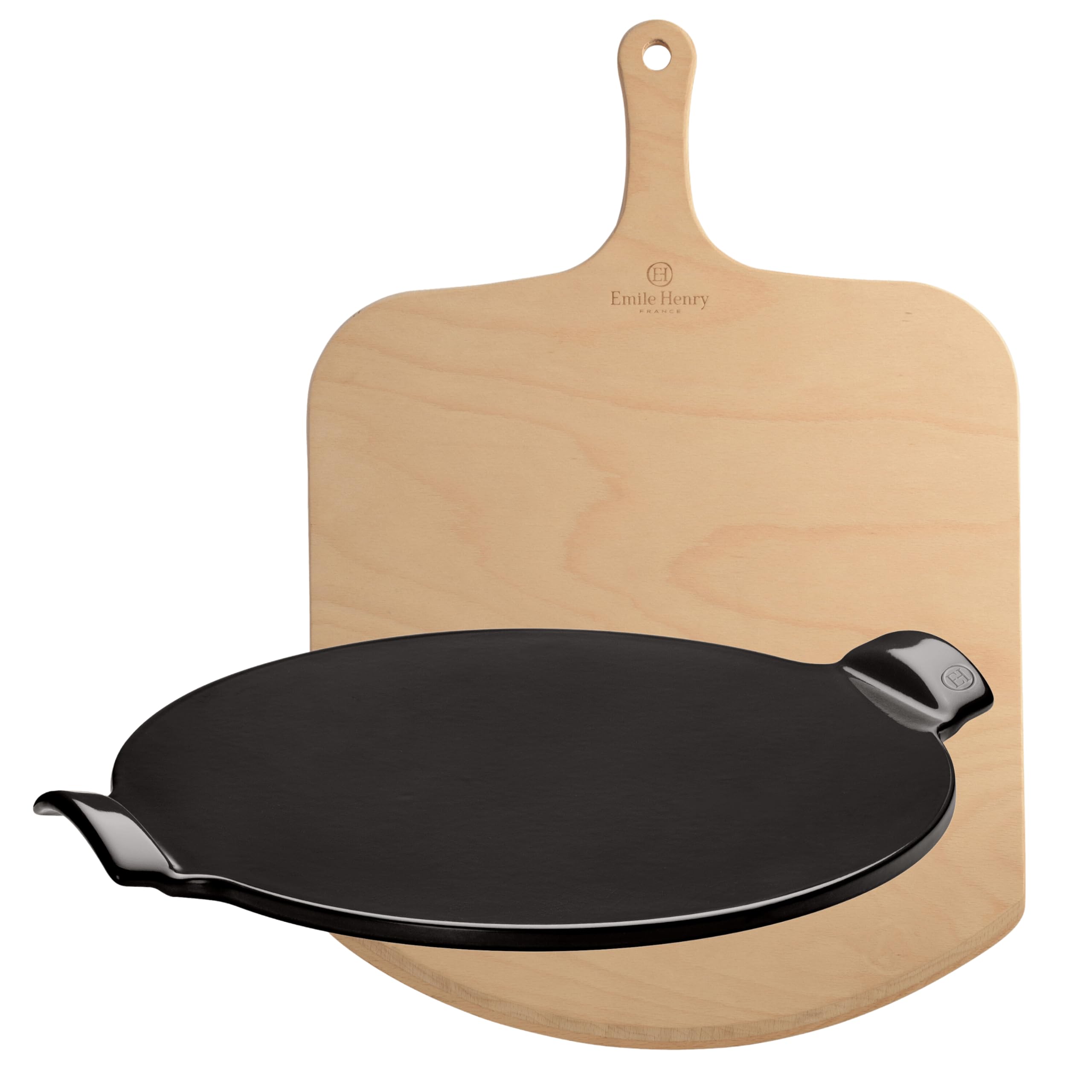 Emile Henry 2-Piece Pizza Set - Premium Ceramic Pizza Stone & Baker in Charcoal | Perfect for Homemade Pizza, Bread Baking & Outdoor Cooking
