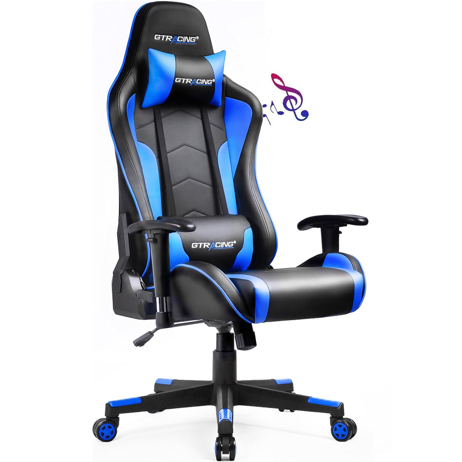 GTRACING Bluetooth Gaming Chair with Built-in Speakers - Ergonomic Video Game & Office Computer Desk Chair - Heavy Duty Design (Blue) - Perfect for Gaming, Streaming & Home Office Work