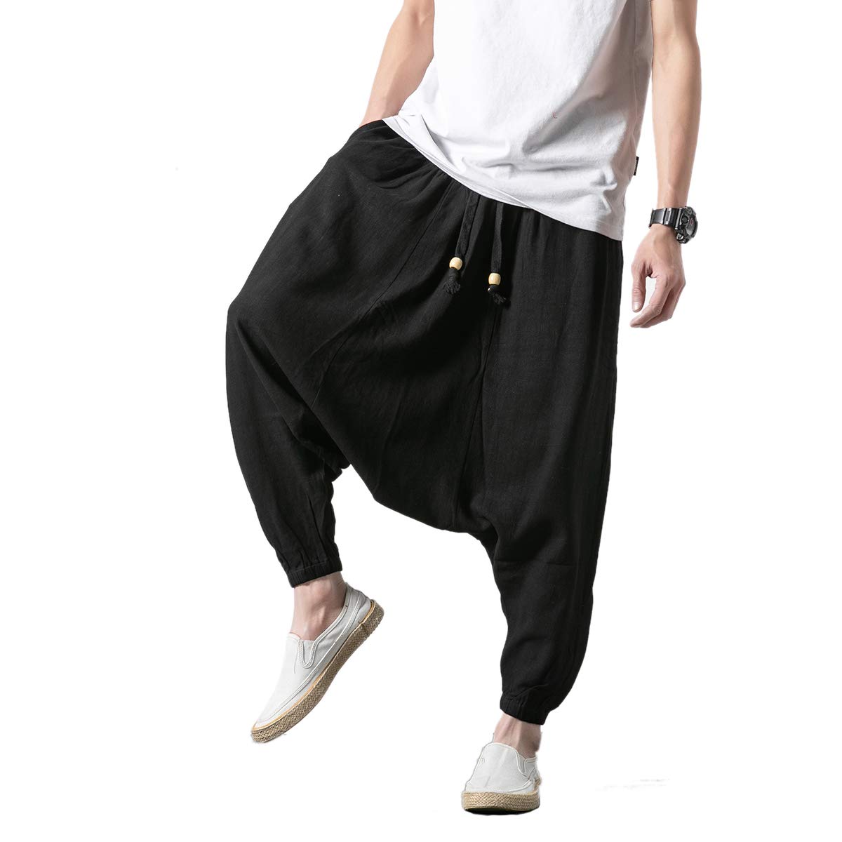 Seidarise Men's Harem Pants - Drop Crotch Genie Pants, Plus Size Loose Fit Yoga Joggers for Meditation, Lounge & Streetwear Fashion