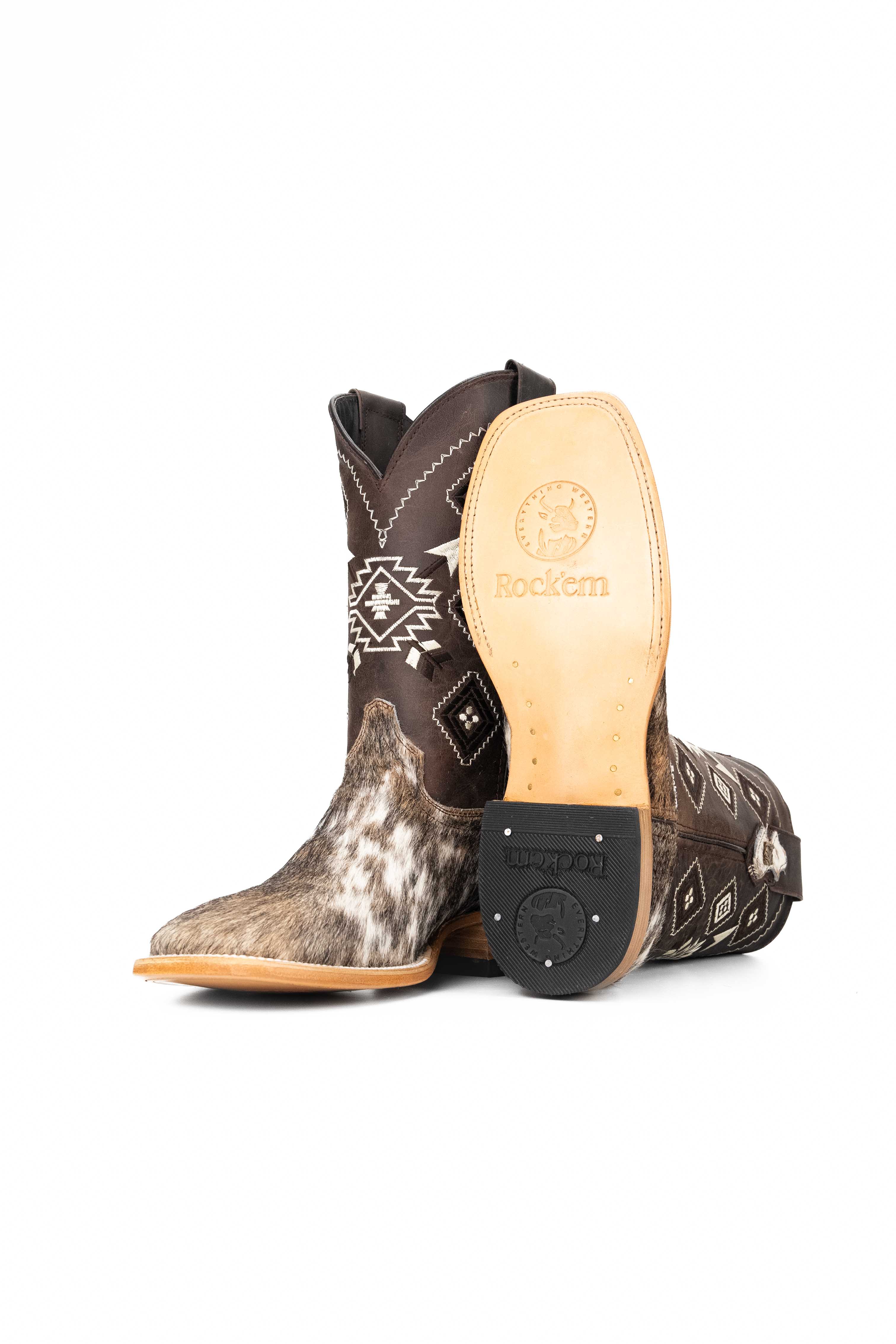 Authentic Men's Cowhide Square Toe Cowboy Boots - Size 8.5 - Western Style Riding Boots - Perfect for Rodeo, Country Music Festivals & Ranch Work