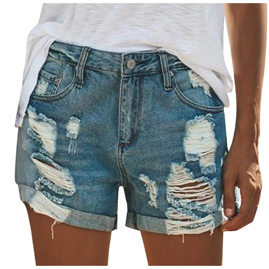 Posijego Women's High Waisted Ripped Denim Shorts - Distressed Fringe Casual Jean Shorts for Fall & Winter | Perfect for Parties, Dates and Everyday Wear