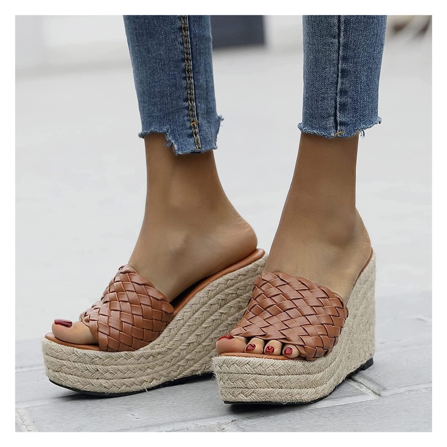 WARRIO Women's Fashion Sandals - Classic Espadrille Wedge & Open Toe Platform Slide Sandals with Braided Belt | Summer Casual Wear, Beach Outfits, Vacation Essentials