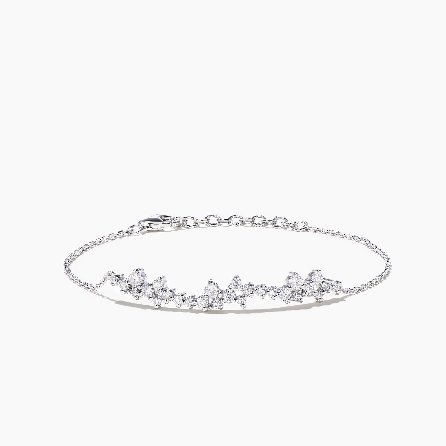 Round Cut Moissanite Cluster Bracelet - 14K White Gold Wedding Jewelry for Women | Elegant Bridal Gift, Anniversary Present & Special Occasion Accessory