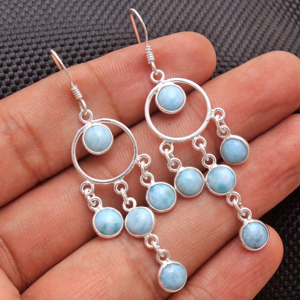 Dominican Republic Larimar Gemstone Drop & Dangle Earrings - 925 Sterling Silver Jewelry for Women | Unique Handmade Silver Earrings | Perfect for Weddings, Parties & Special Occasions