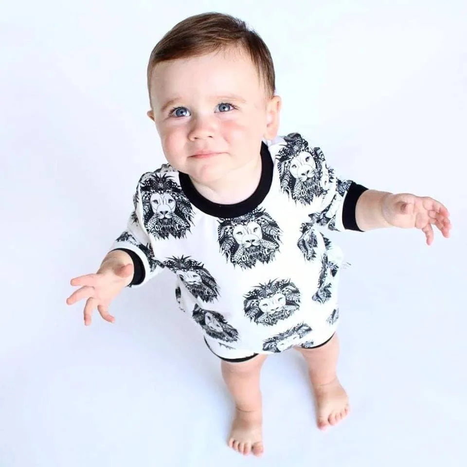 Organic Aztec Lion Print Long Sleeve Baby & Kids Cotton Top - Soft & Comfortable for Playtime, School & Family Outings