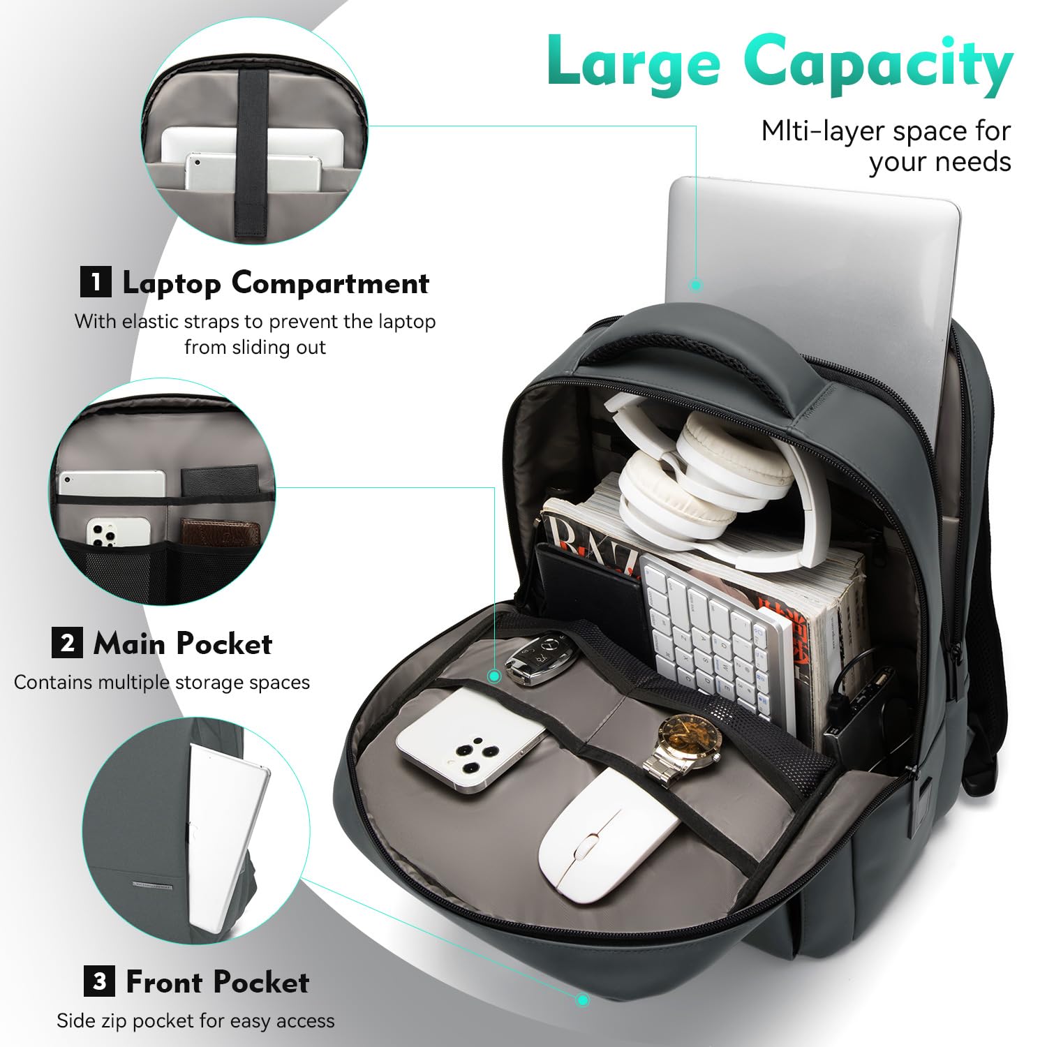 Victoriatourist Anti Theft Laptop Backpack for Men & Women - Automatic Zipper Lock, Water Resistant, Fits 15.6 Inch Notebook, Ideal for Business, Work & Travel (Blue Gray)