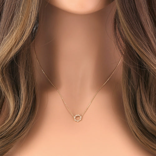 14K Yellow Gold Diamond Wreath Necklace - 0.17 ct Solitaire Pendant for Women | Elegant Everyday Jewelry & Perfect Gift for Anniversary, Birthday, Valentine's Day