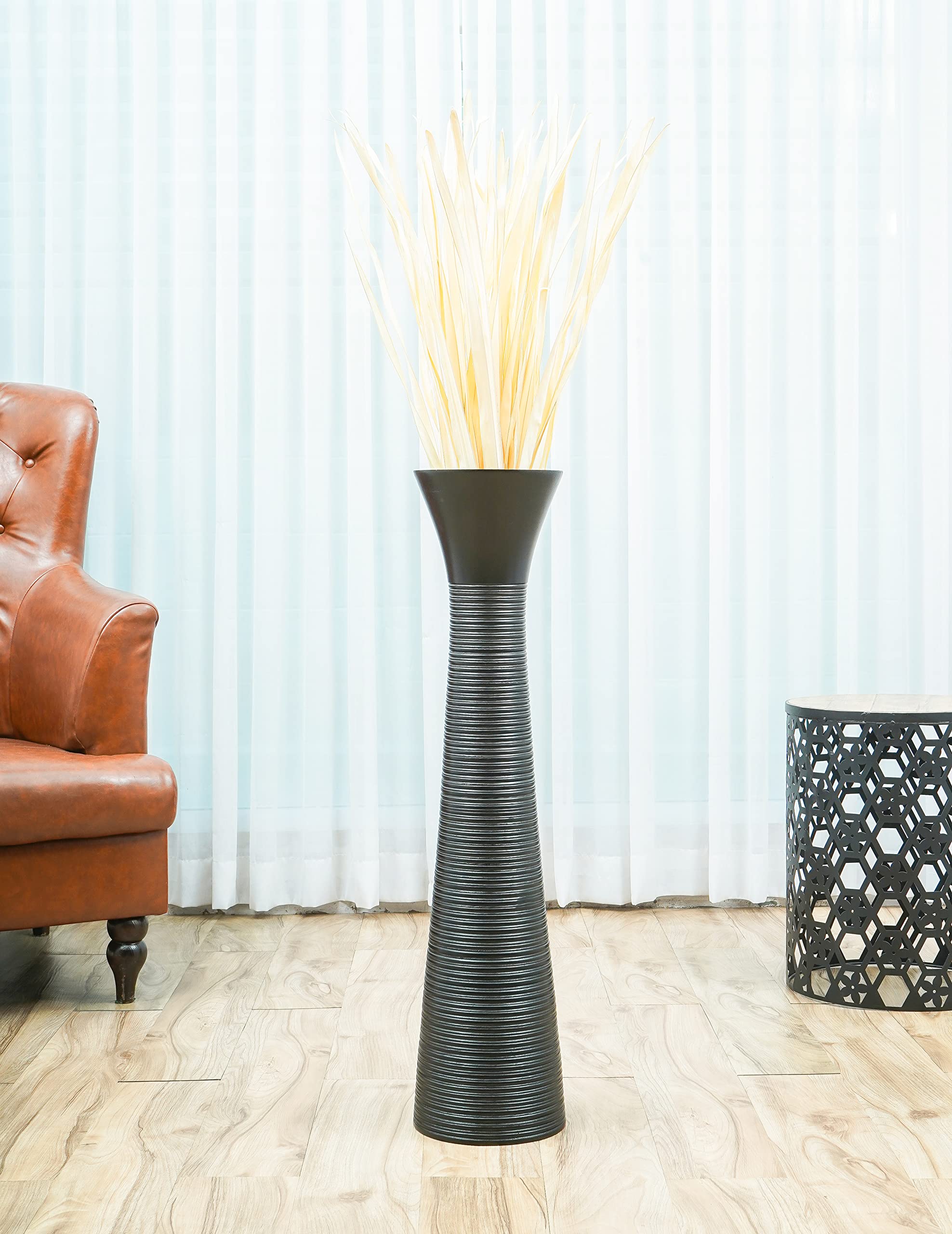 Leewadee 36 Inch Large Black Wooden Floor Vase - Farmhouse Decor for Flowers, Fake Plants & Pampas Grass | Perfect for Living Room, Entryway & Wedding Centerpiece Decorations