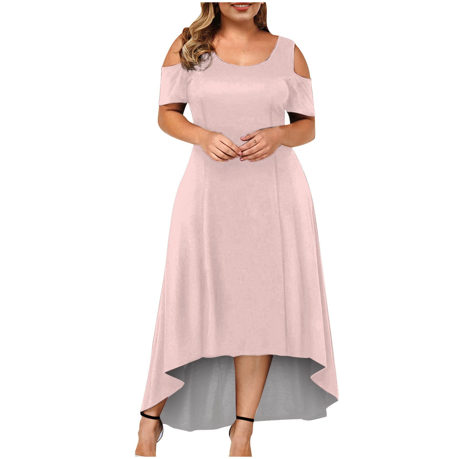 Ylioge Women's Casual Short Sleeve Off Shoulder Sweater Dress - Sexy Solid Color Summer Dress for Plus Size | Perfect for Beach Outings, Date Nights & Vacation Wear