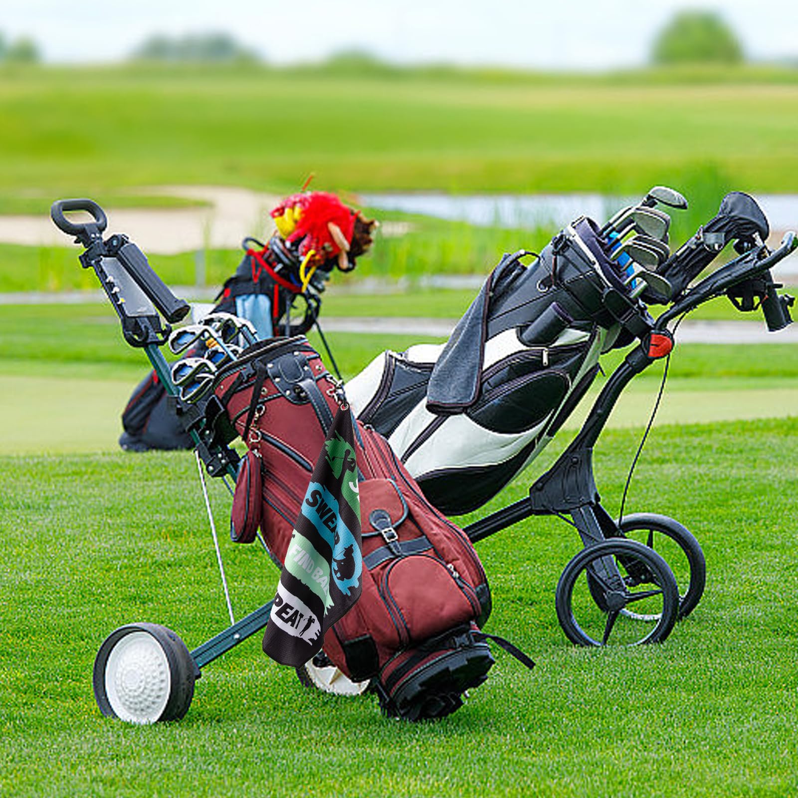 Premium Microfiber Waffle Embroidered Golf Towel with Clip - Funny Printed Golf Accessory for Men & Women - Perfect Golf Gift for Golfers & Fans - Small Green Towel for Golf Bags, Courses & Practice Sessions