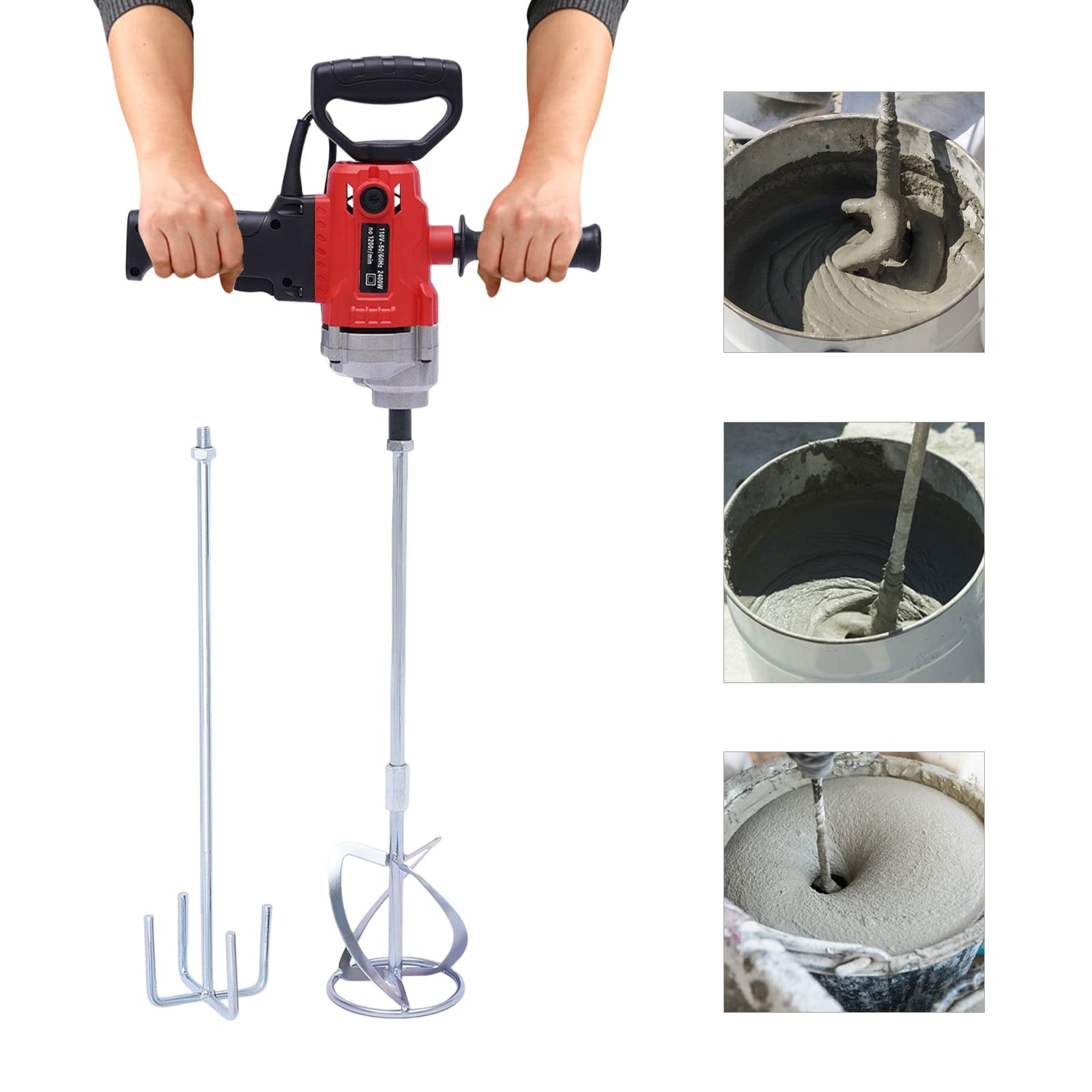 2400W Heavy Duty Electric Concrete Mixer - 6 Speed Adjustable Handheld Cement Mixer for Mortar, Plaster & Construction - Perfect for DIY Projects, Home Renovation & Professional Use