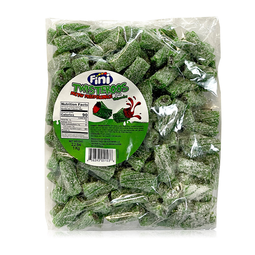 Kustomkids Twisteroos Watermelon Flavored Candy - 2.2lb Resealable Bag | Sweet & Tangy Treat for Kids Birthday Parties, Halloween Goodie Bags & Movie Night Snacks