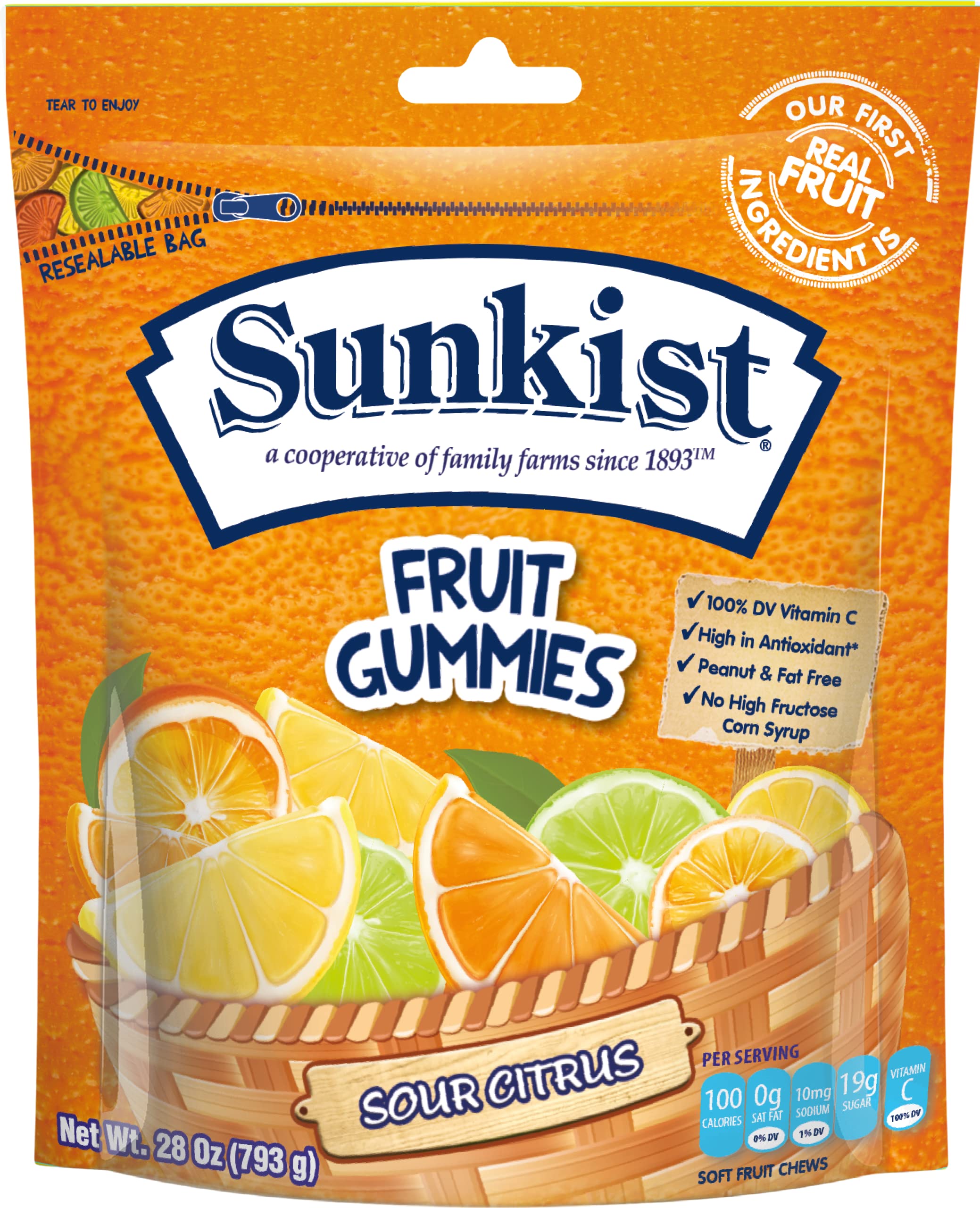 Sunkist Sour Citrus Fruit Gummies Candy - Tangy & Sweet Chewy Treat for Kids & Adults - Perfect for Snacks, Lunchboxes, and Party Favors