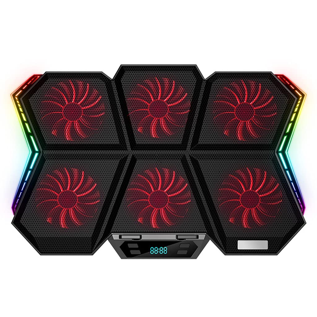 HOSMENDFOE Gaming Laptop Cooling Pad with 6 Quiet Fans, Adjustable Stand, LCD Screen & 2 USB Ports - External Laptop Cooler for Notebooks - Perfect for Gaming, Work & Long Sessions