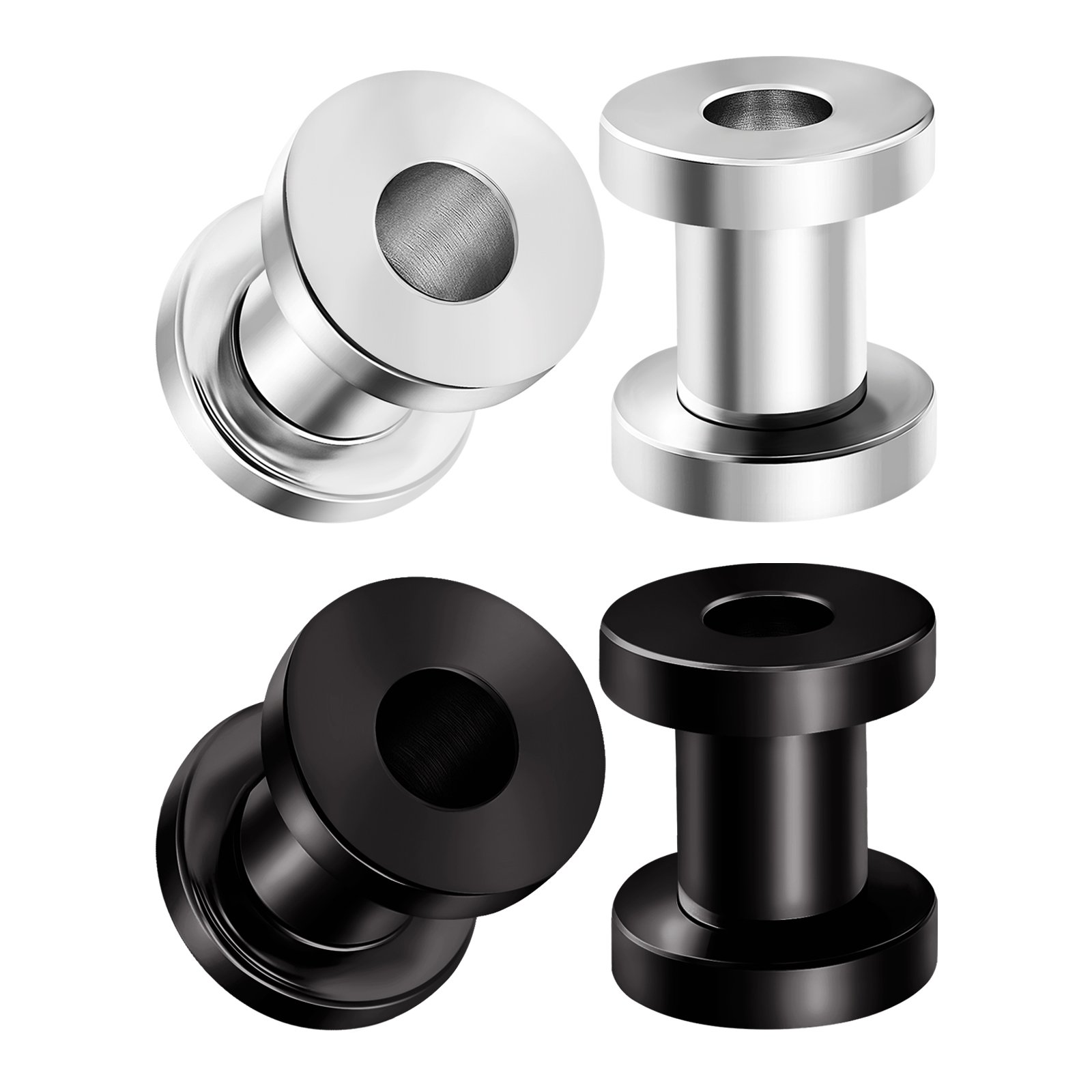2 Pairs 316L Surgical Steel Screw Tunnels - Black Anodized Ear Stretching Plugs for Gauged Ears | Body Jewelry for Men & Women | Perfect for Daily Wear, Parties & Alternative Fashion