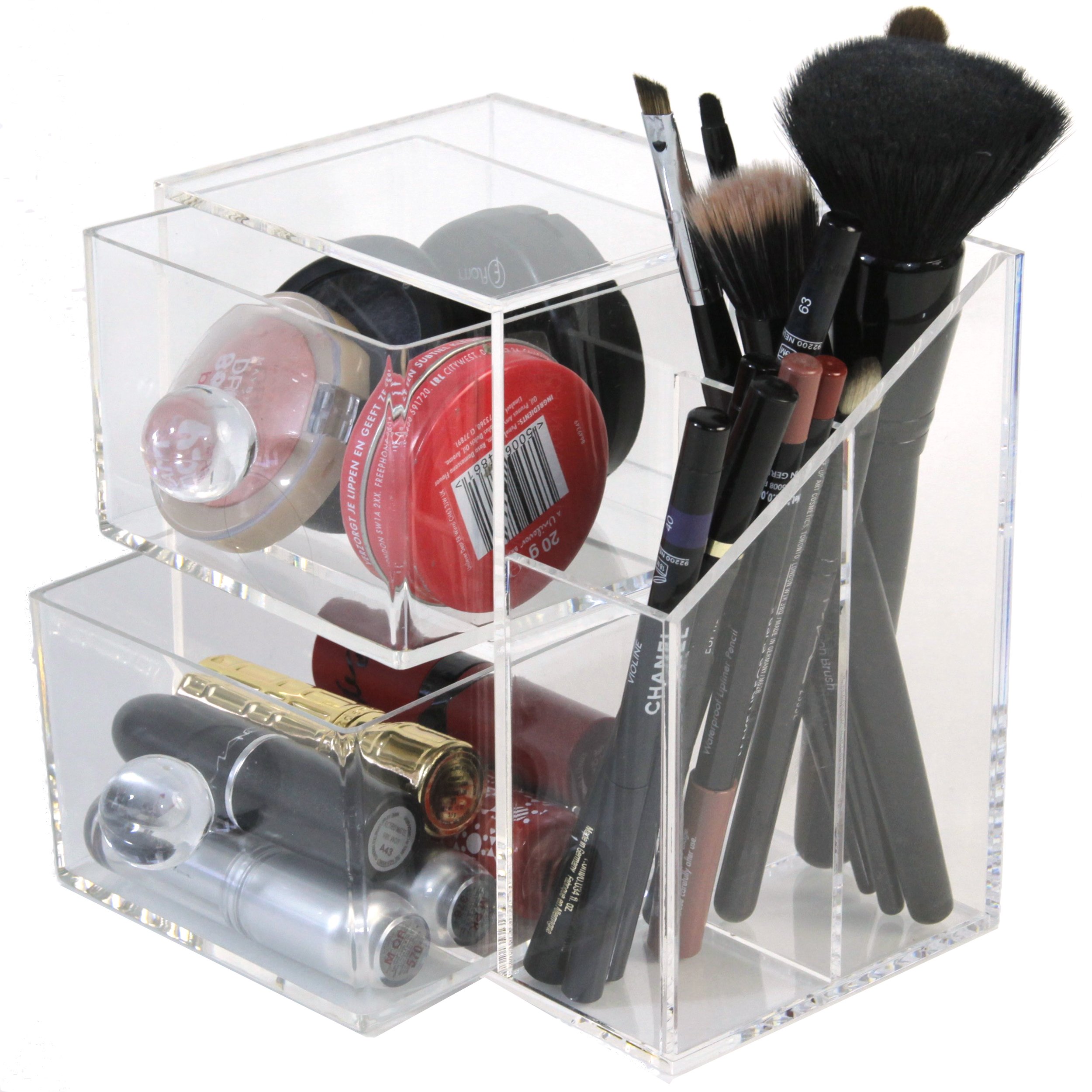 Premium Acrylic Makeup Organizer for Brushes, Eyeliners & Cosmetics - Clear Bathroom Vanity Storage Drawer - Perfect for Bedroom, Bathroom & Travel Beauty Organization