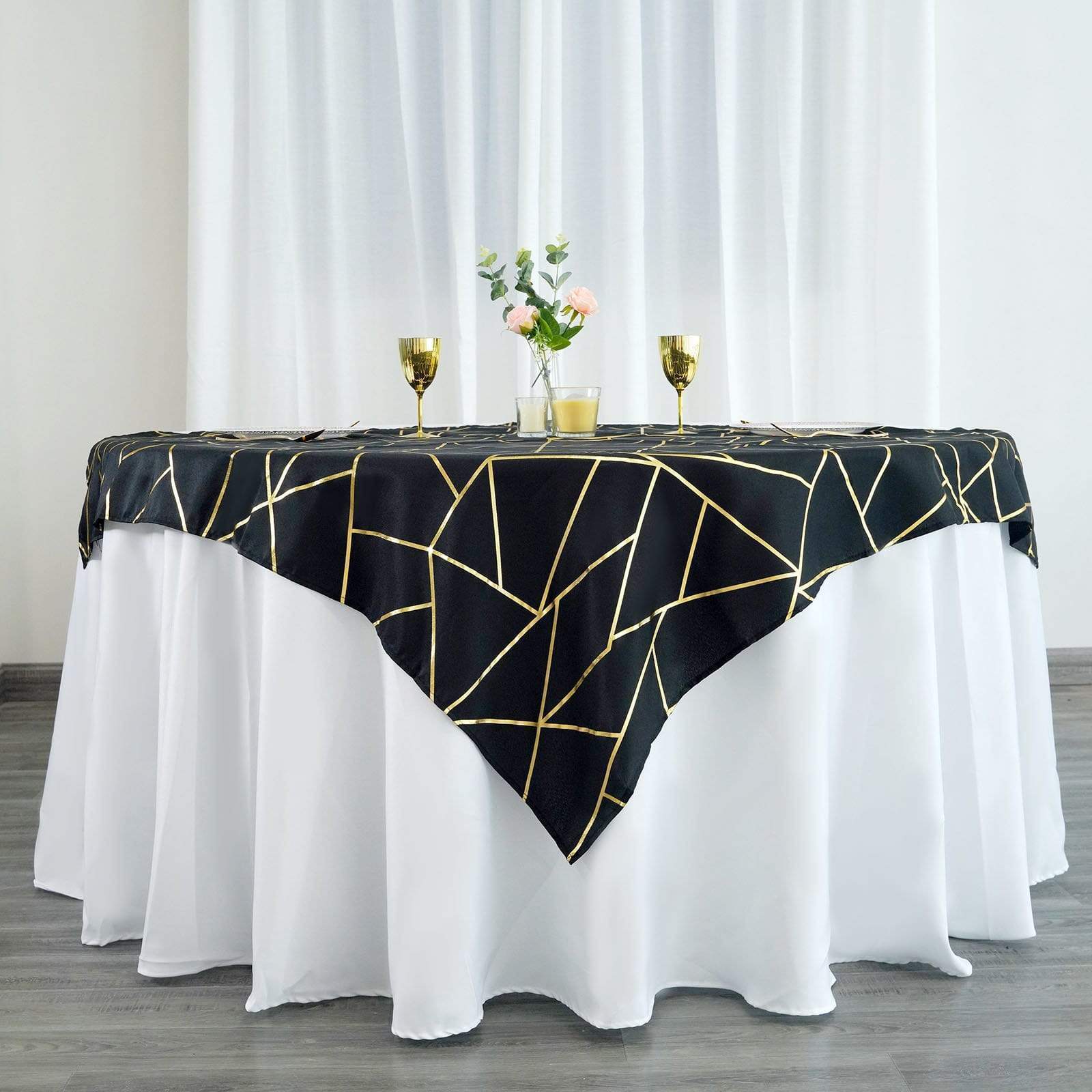 54x54 Inch Polyester Square Table Overlay with Metallic Geometric Design - Perfect for Wedding, Party, and Home Decor
