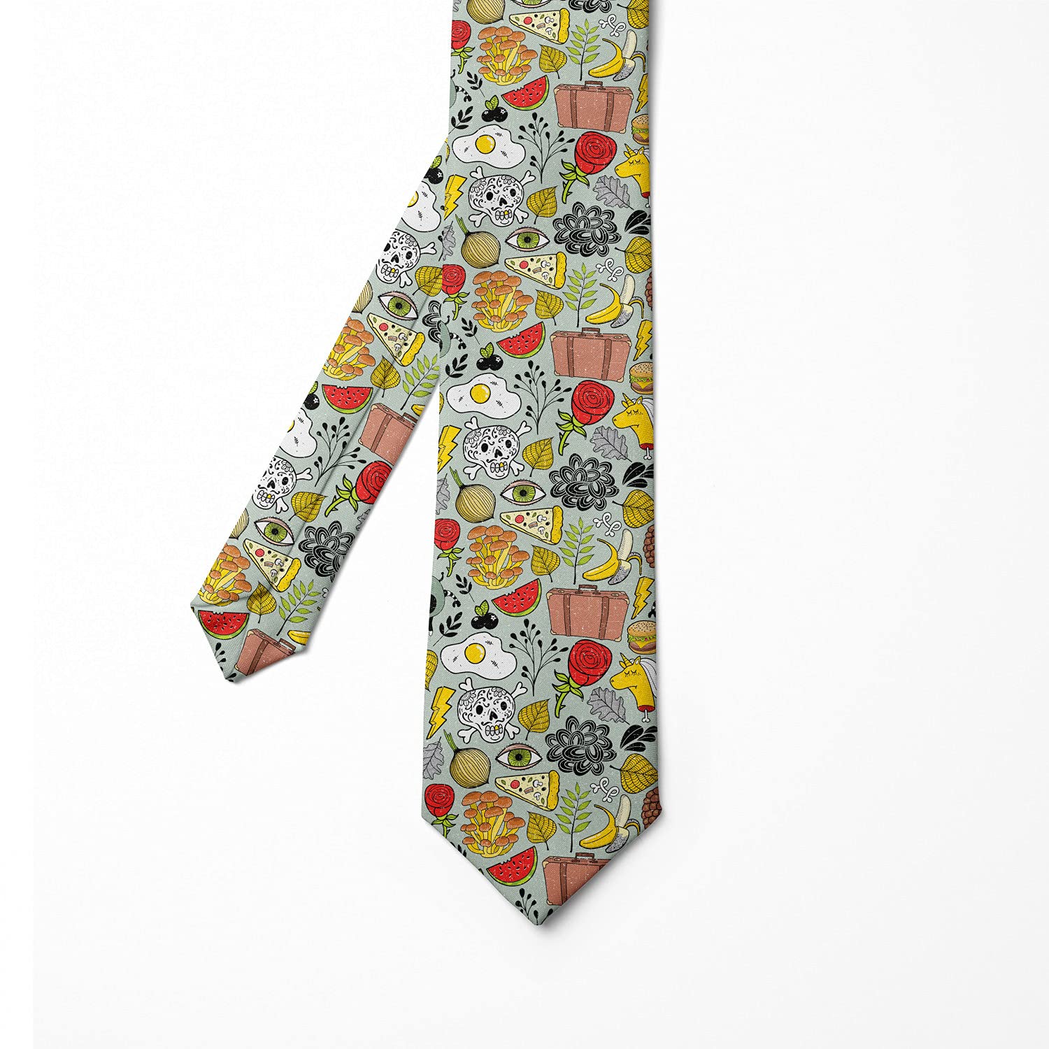 Ambesonne Skull & Omelet Pattern Necktie - 3.7