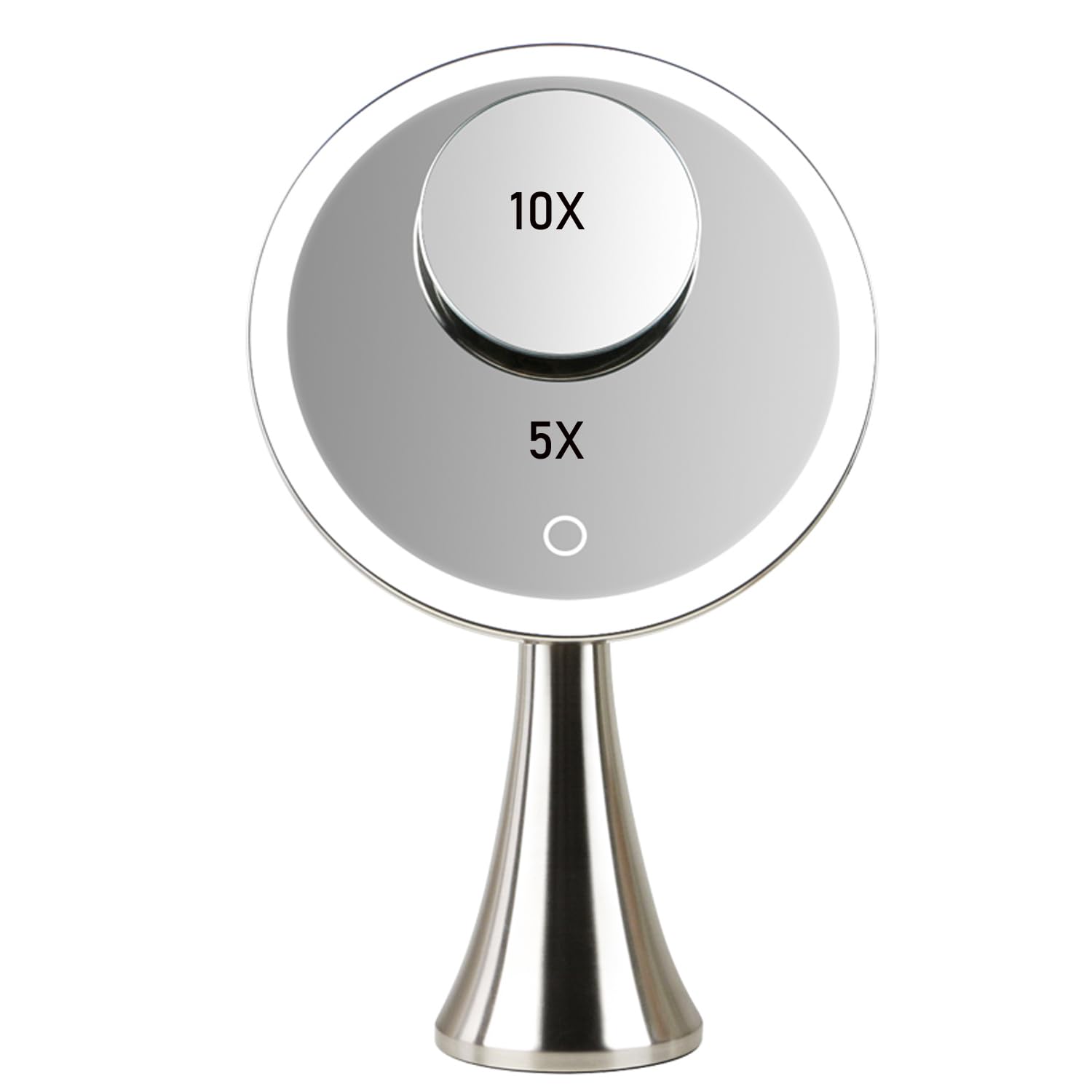 9 Inch Lighted Round Makeup Mirror with 5X/10X Magnification - Ultra Bright LED Vanity Mirror, Rechargeable & Cordless, Touch Control Adjustable Brightness, Brushed Stainless Steel - Perfect for Home Makeup, Salon, and Dressing Room