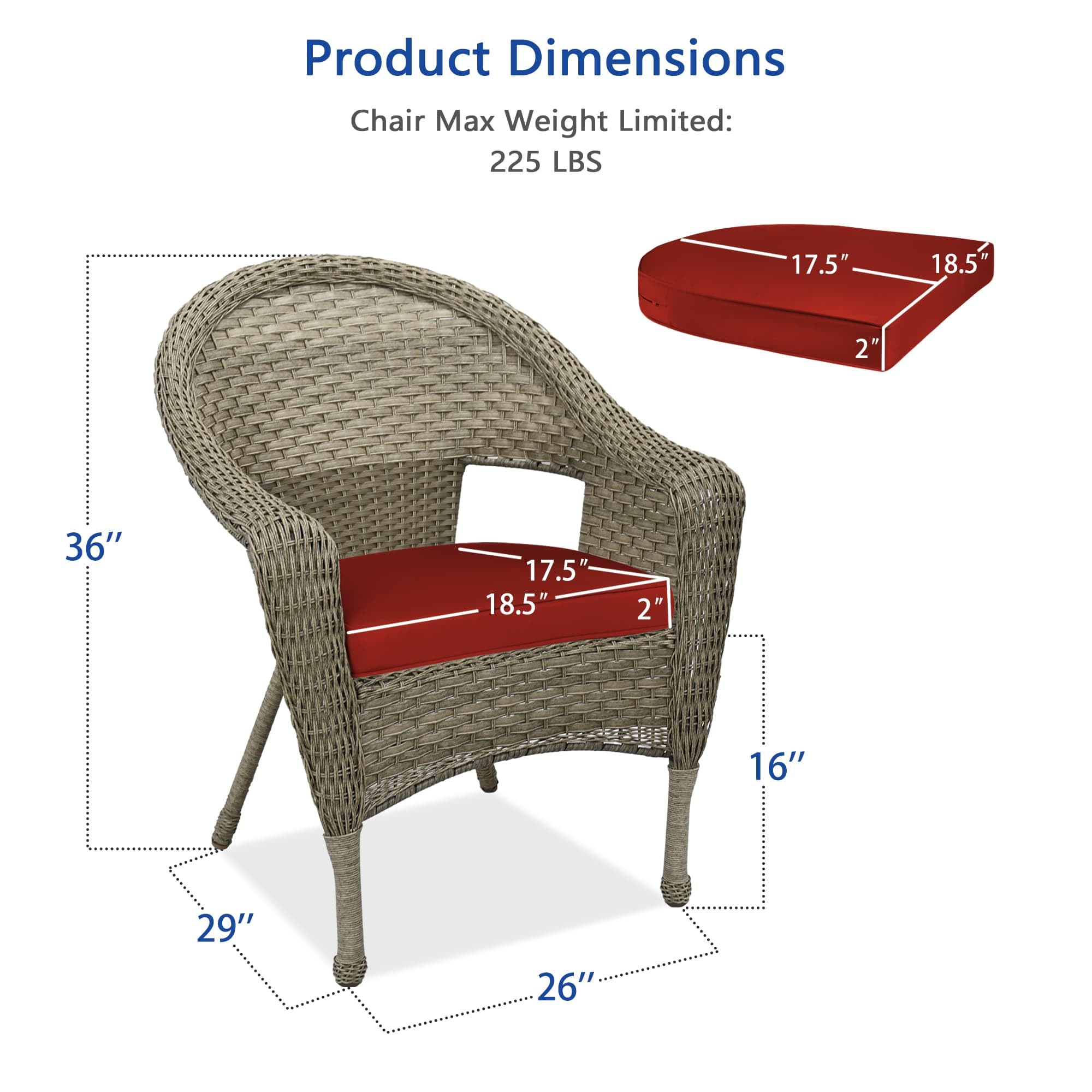 Jeco W00402G_2-FS018 Set of 2 Outdoor Resin Wicker Clark Single Chairs with Grey Frame & Brick Red Cushions - Patio, Garden, Poolside Furniture for Relaxing