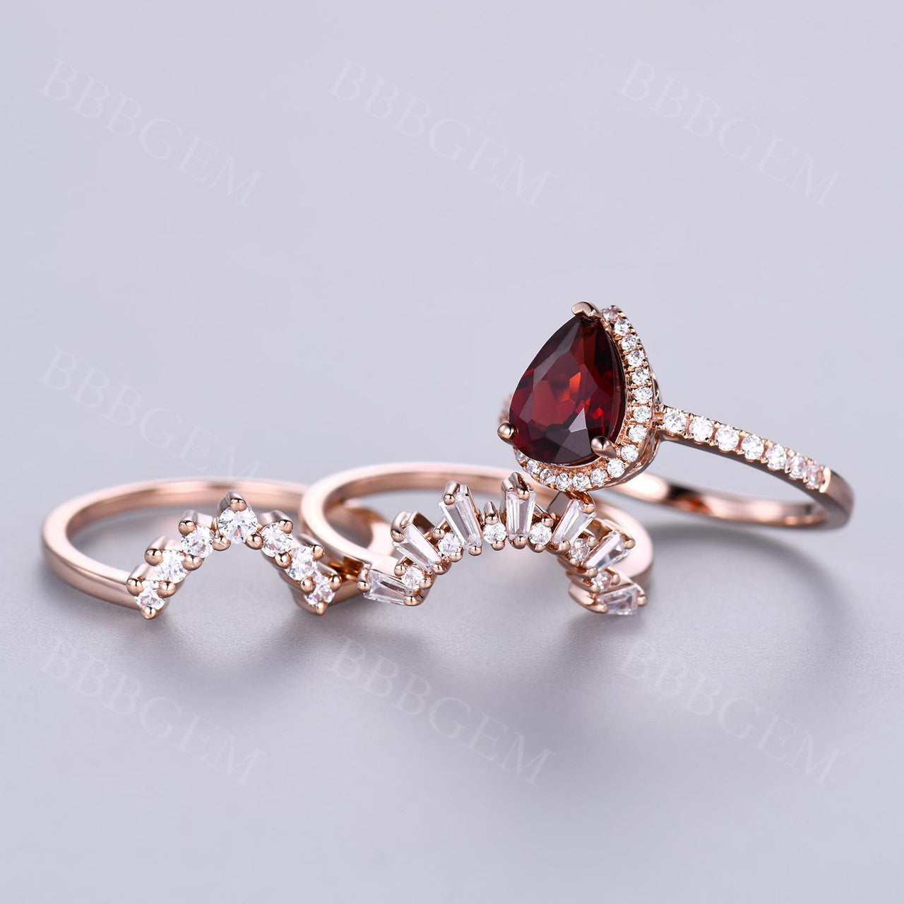 3Pcs Pear Garnet Vintage Engagement Ring Wedding Set - 1.2 Carat Diamond Band for Women, Bridal Jewelry, Anniversary Gift, Proposal & Special Occasions