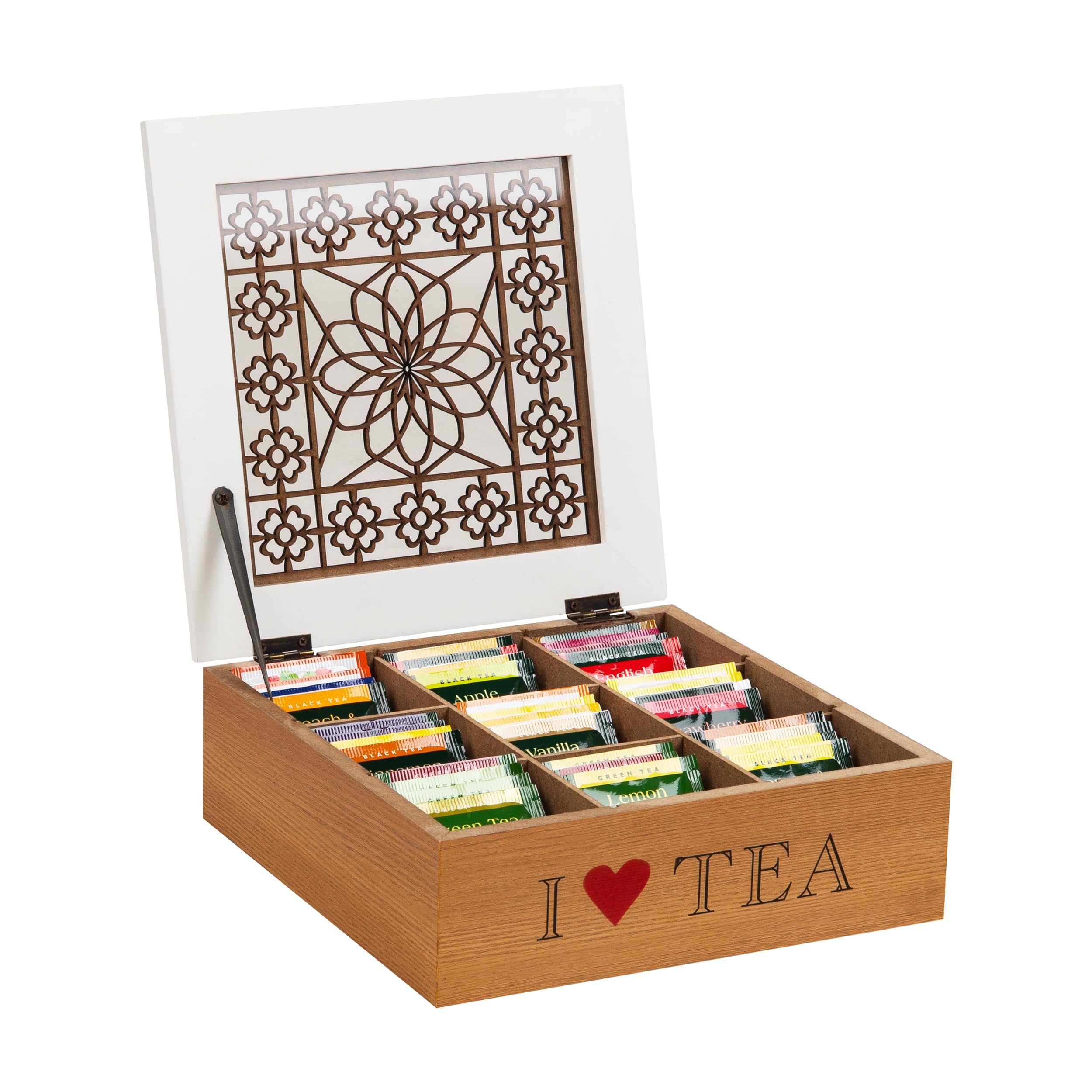 Mind Reader Decorative Tea Bag Organizer - Holds 90 Tea Bags, Compact Countertop Storage for Coffee & Tea Bar, Kitchen Organizer, 9.45 x 9.45 x 3.15 Inches, Brown - Perfect for Home, Office & Restaurant Use