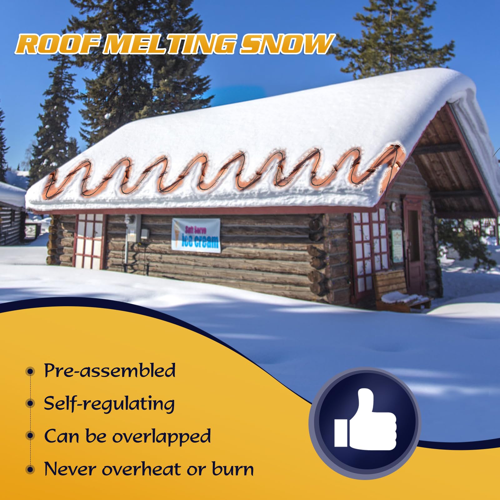 3FT to 160FT Self-Regulating Heat Tape for Water Pipes -40°F to 122°F, Thermostat-Controlled Pipe Heating Cable, Deicing Heat Tape for Gutters & Roofs, 120V 8W/ft (160FT) - Prevent Frozen Pipes in Winter & Protect Outdoor Plumbing