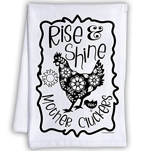 Funny Kitchen Tea Towels with Sayings - Rise & Shine Mother Cluckers Humorous Dish Towels - Multi-Use Decorative Kitchen Towels for Housewarming Gifts - Perfect for Cooking, Cleaning & Adding Humor to Your Kitchen Decor