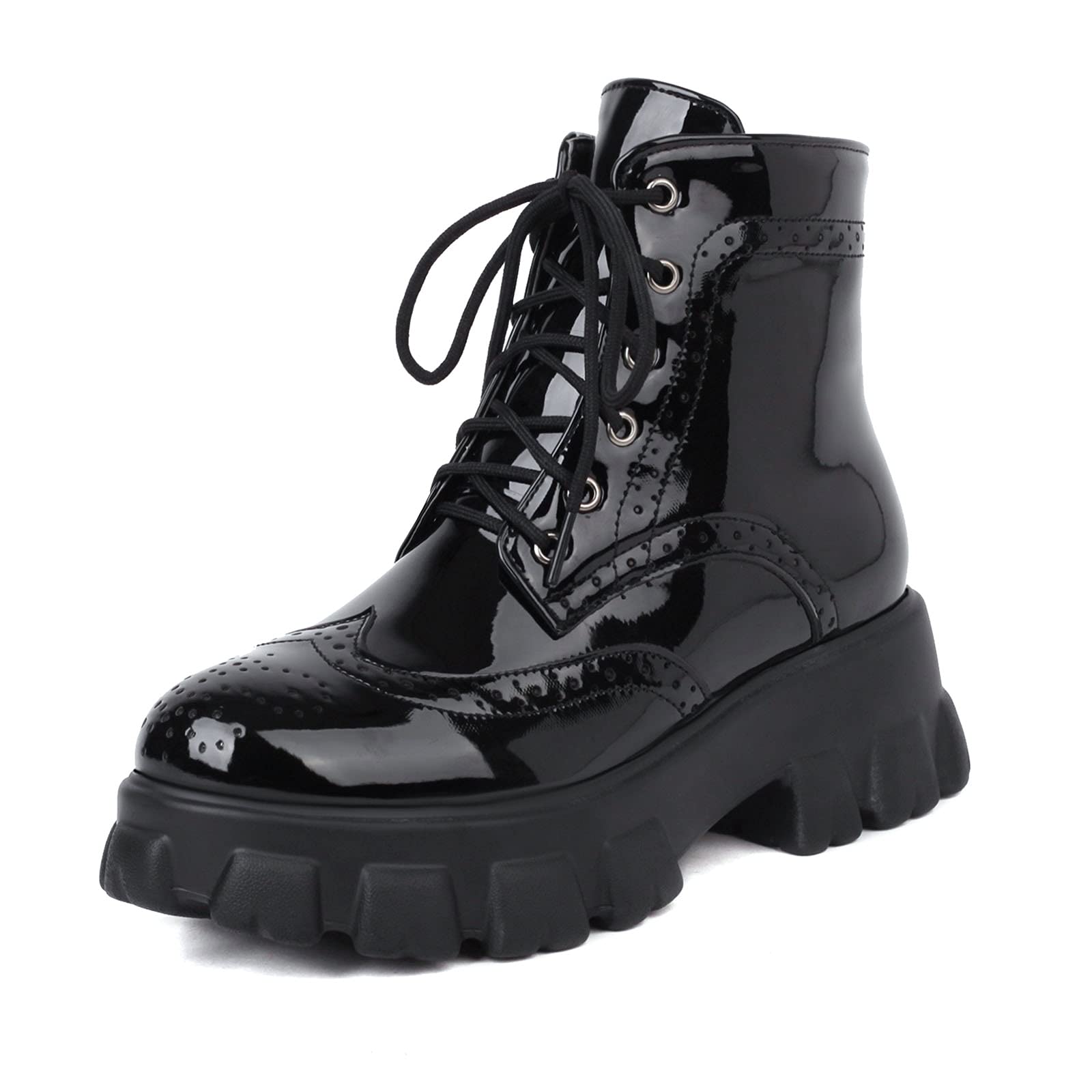 Punk Goth Ankle Boots for Women - Black Platform Combat Boots with Zipper & Buckle Straps | Outdoor Motorcycle Boots for Riding, Concerts & Streetwear Fashion