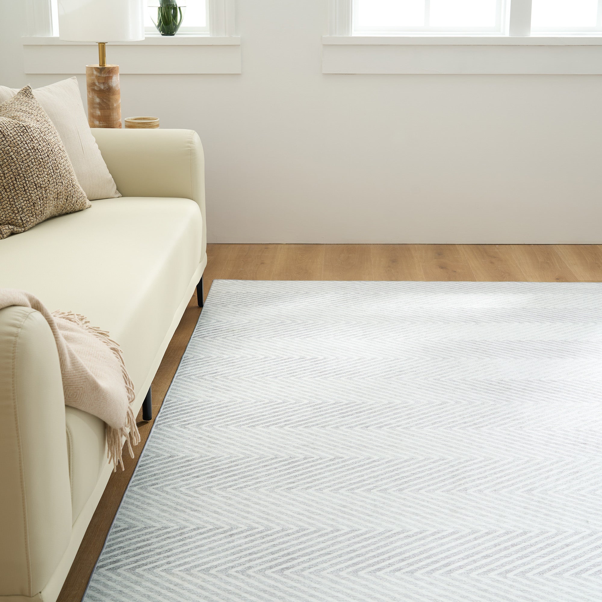 Easy Clean Washable Rug - Minimalist Monochromatic Chevron Design - Durable Spillproof & Pet Friendly Non-Slip Area Rug for Living Room, Bedroom & Nursery - Perfect for Homes with Kids and Pets
