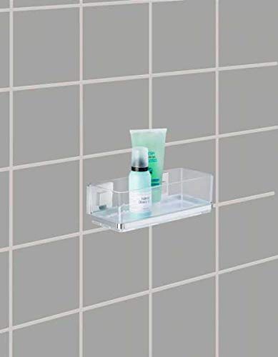 WENKO 22692100 Vacuum-Loc® Wall Shelf Quadro - Stainless Steel Organizer (25.5 x 8.5 x 14 cm) - Shiny Finish for Bathroom, Kitchen & Office Storage - Space-Saving Wall Mount Shelf for Toiletries, Spices & Decor