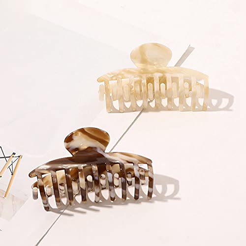 Dorakitten Large Modern Fashion Hair Claw Clips - 2PCS Acrylic Interlocking Teeth Ponytail Holders for Women, Elegant Bathroom Hair Grips (Perfect for Home, Office & Travel)