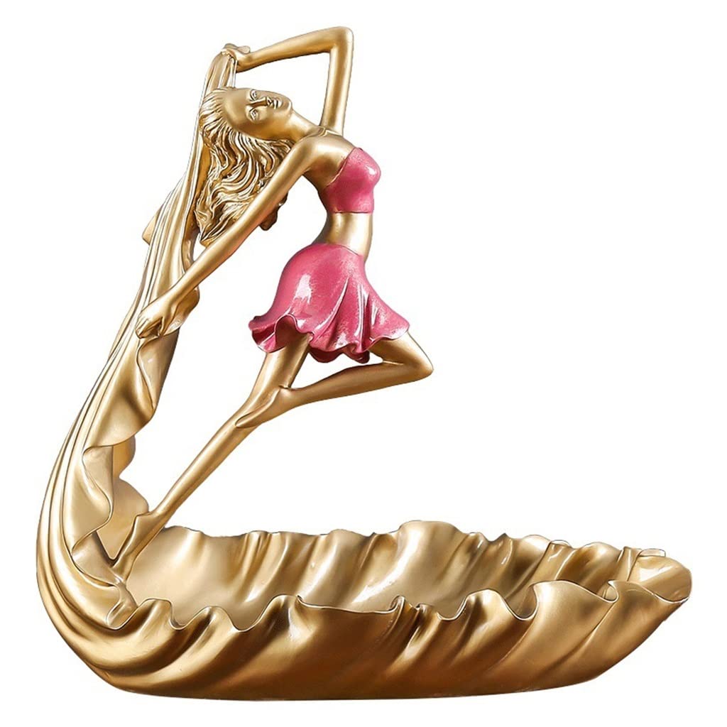 KITCISSL Gold Resin Decorative Key Bowl with Dancing Girl Design - Elegant Entryway Tray for Jewelry, Coins, Watches & Phone Storage | Perfect for Living Room, Bedroom & Porch Decor (Gold A)