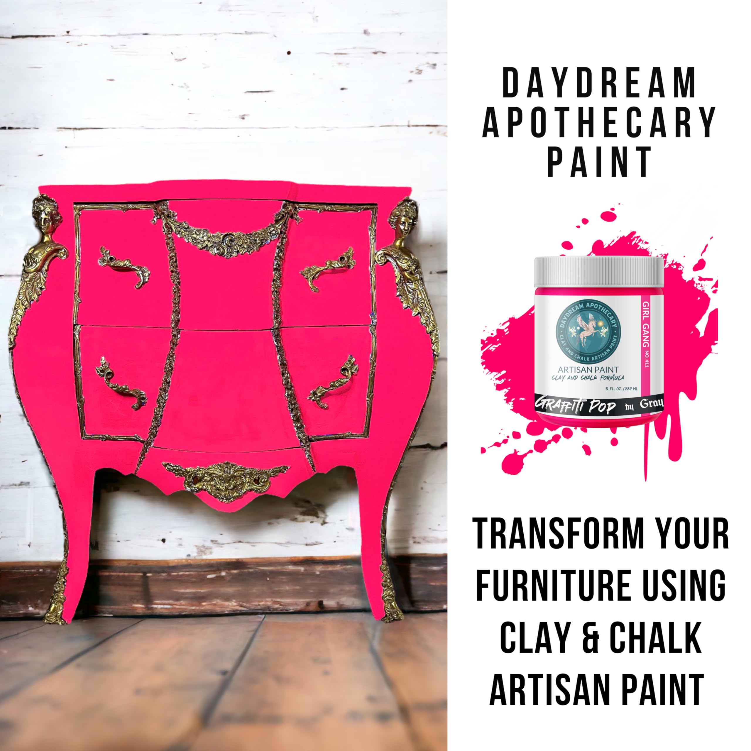 Premium Matte Hot Pink Chalk & Clay Paint for Furniture - 8oz | Non-Toxic DIY Wood Paint for Home Décor, Artists & Crafters | Perfect for Upcycling, Shabby Chic Projects & Creative Painting