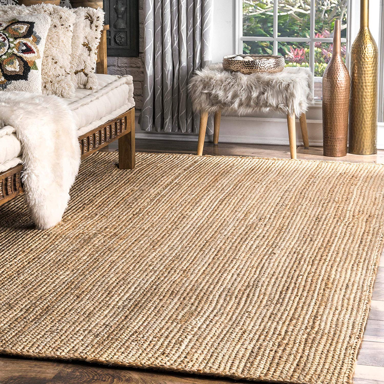 Handwoven Jute Area Rug - Natural Beige Farmhouse Style Braided Rectangle Rug 3x6 Feet for Living Room, Bedroom & Kitchen | Eco-Friendly Floor Mat for Cozy Home Decor