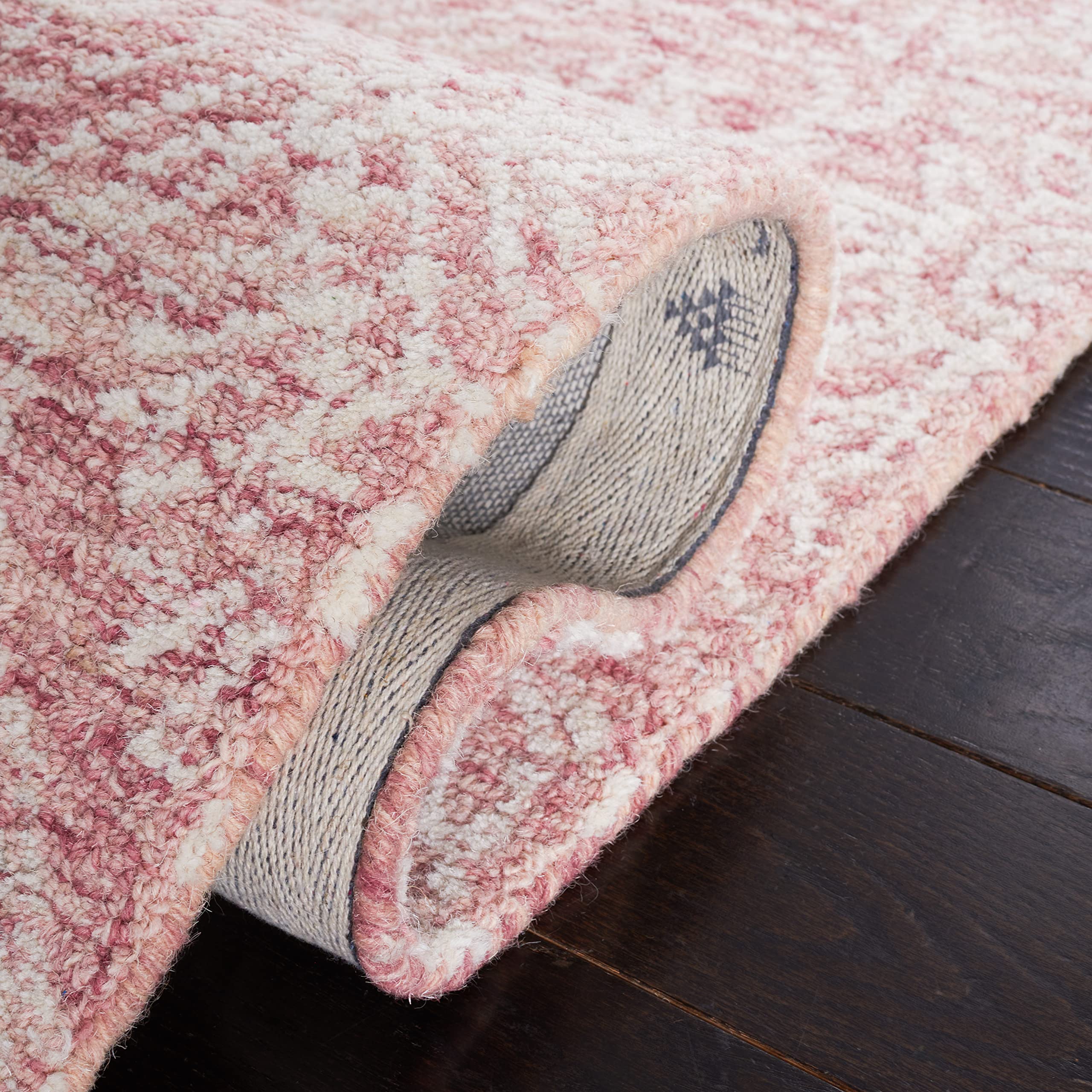 SAFAVIEH Metro Collection 6' Square Pink Ivory Wool Area Rug - Handmade Premium Rug for Living Room, Dining Room & Bedroom | Soft & Durable Floor Decor for Home & Office