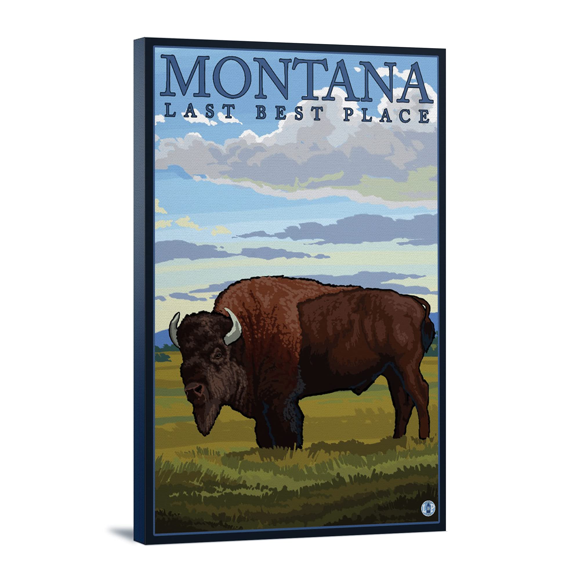 Montana Last Best Place Bison Wall Art - 16x24 Wrapped Canvas Print for Western Home Decor & Office Artwork | Perfect for Living Room, Cabin, or Ranch Style Interior Design