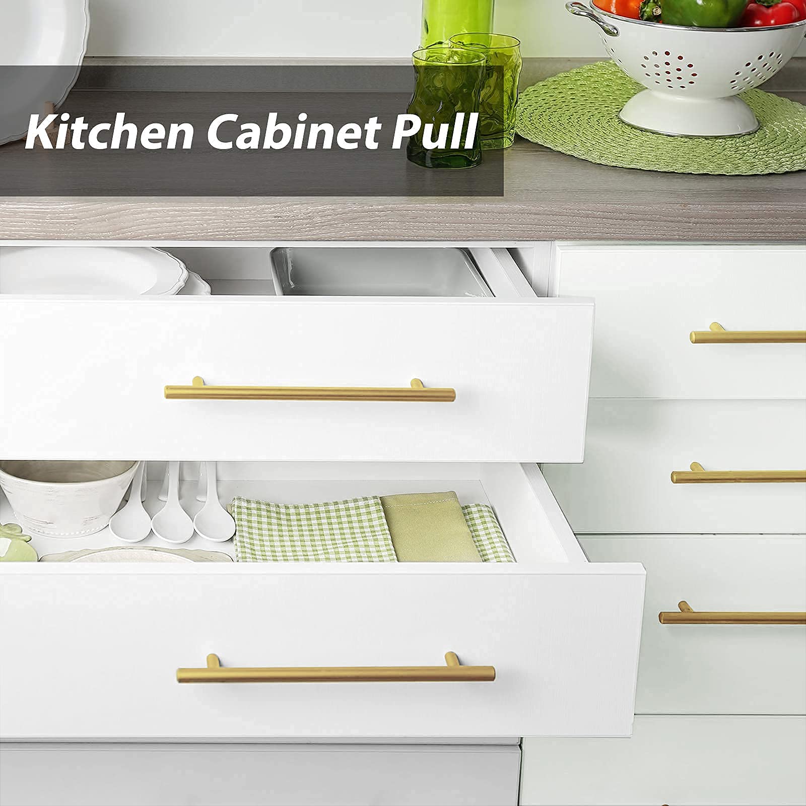 50 Pack Brushed Brass Cabinet Pulls - LS201GD115 Modern Gold Drawer Handles for Kitchen, Bathroom, Closet (4.5